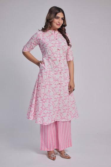 Women's Pink Princess cut Printed kurta and pant