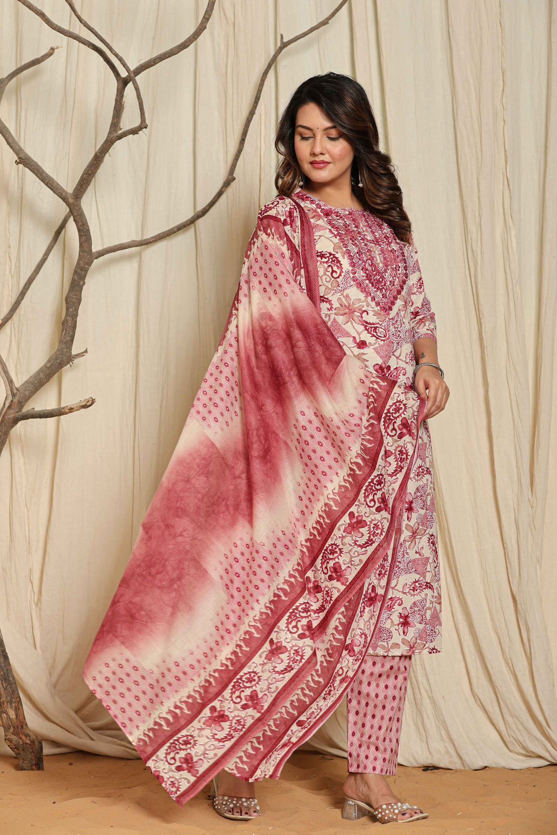 Premium Cotton Floral Printed Dupatta Set
