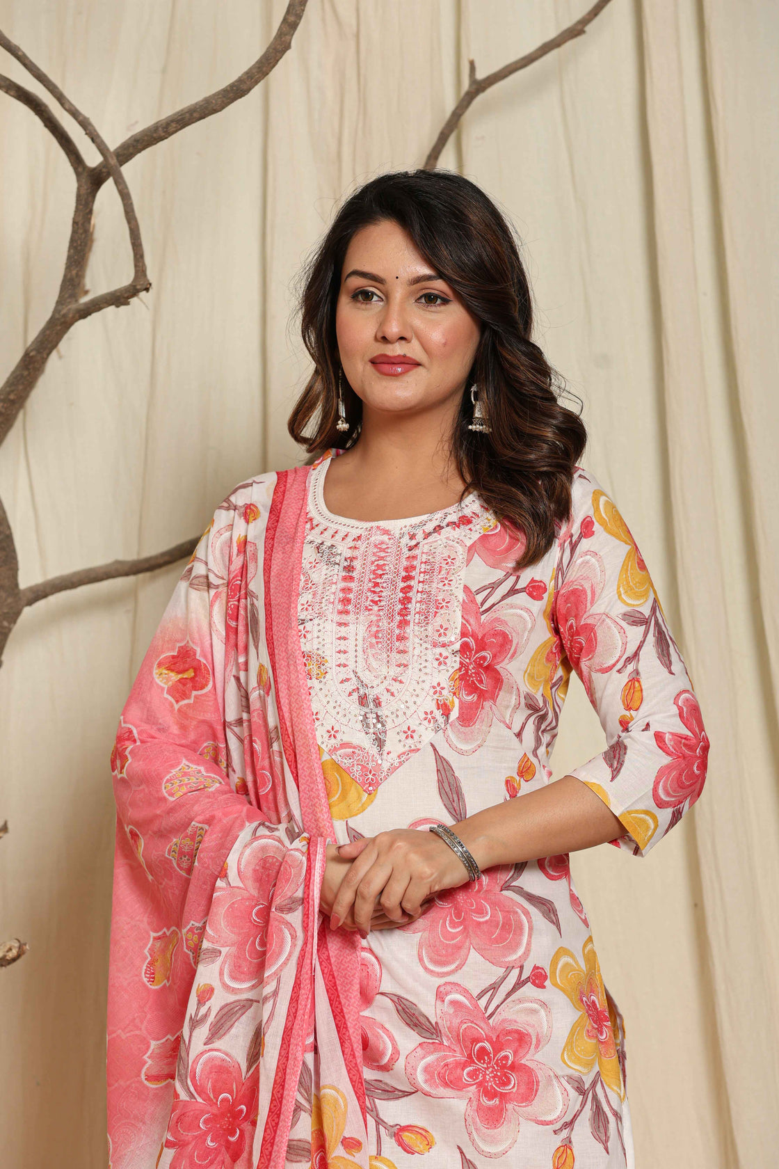 Premium Cotton Floral Printed Dupatta Kurta Set