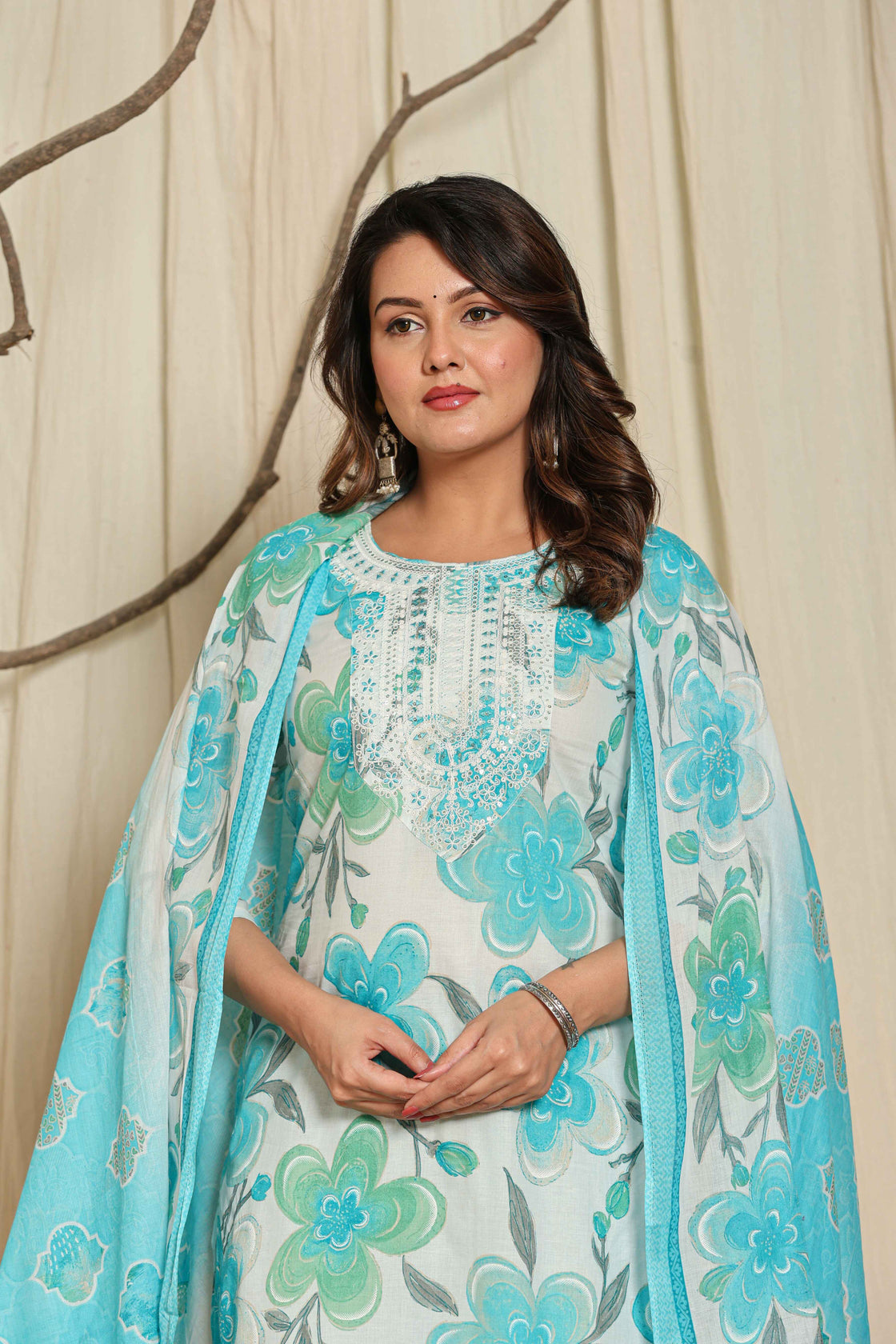 Premium Cotton Floral Printed Dupatta Kurta Set