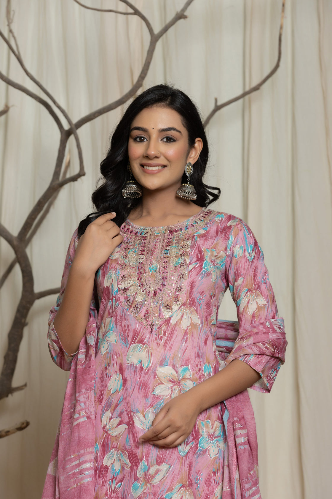 Cotton Premium Mill Print Embroidery Detailing Dupatta Set