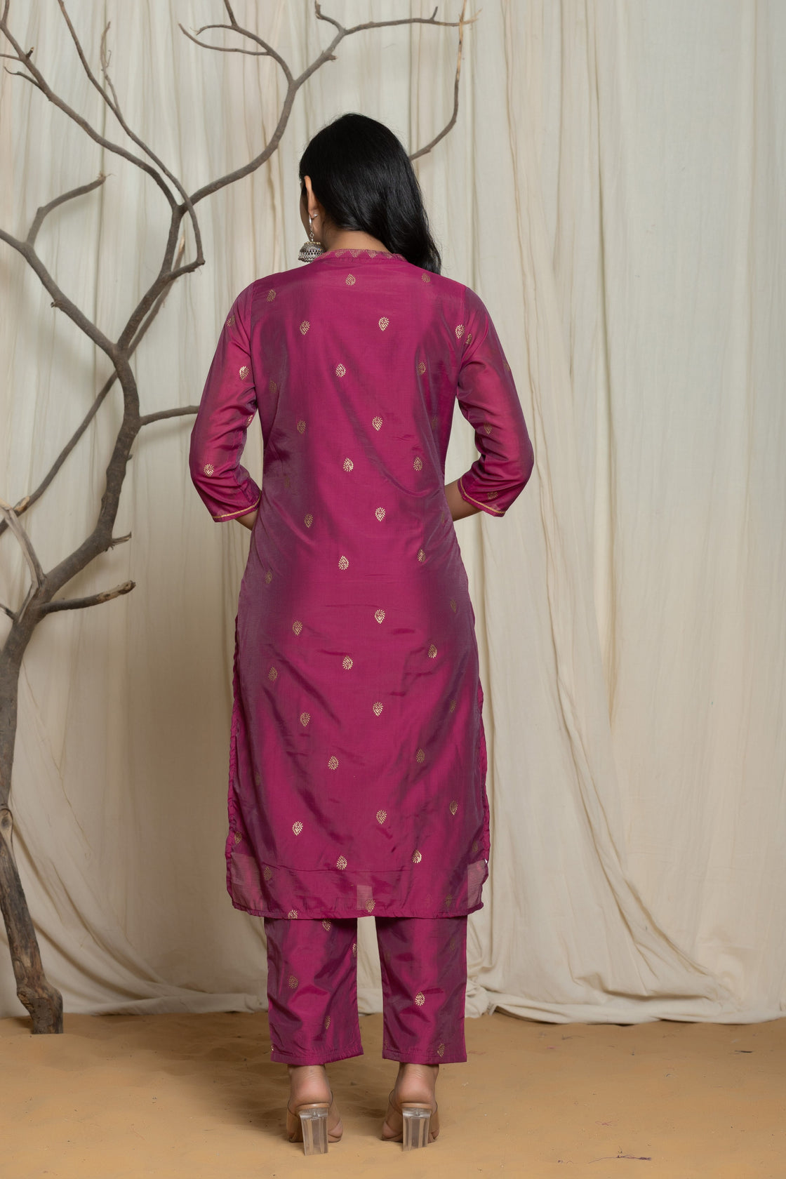 Pink Handblock Rogan Work Dupatta Set