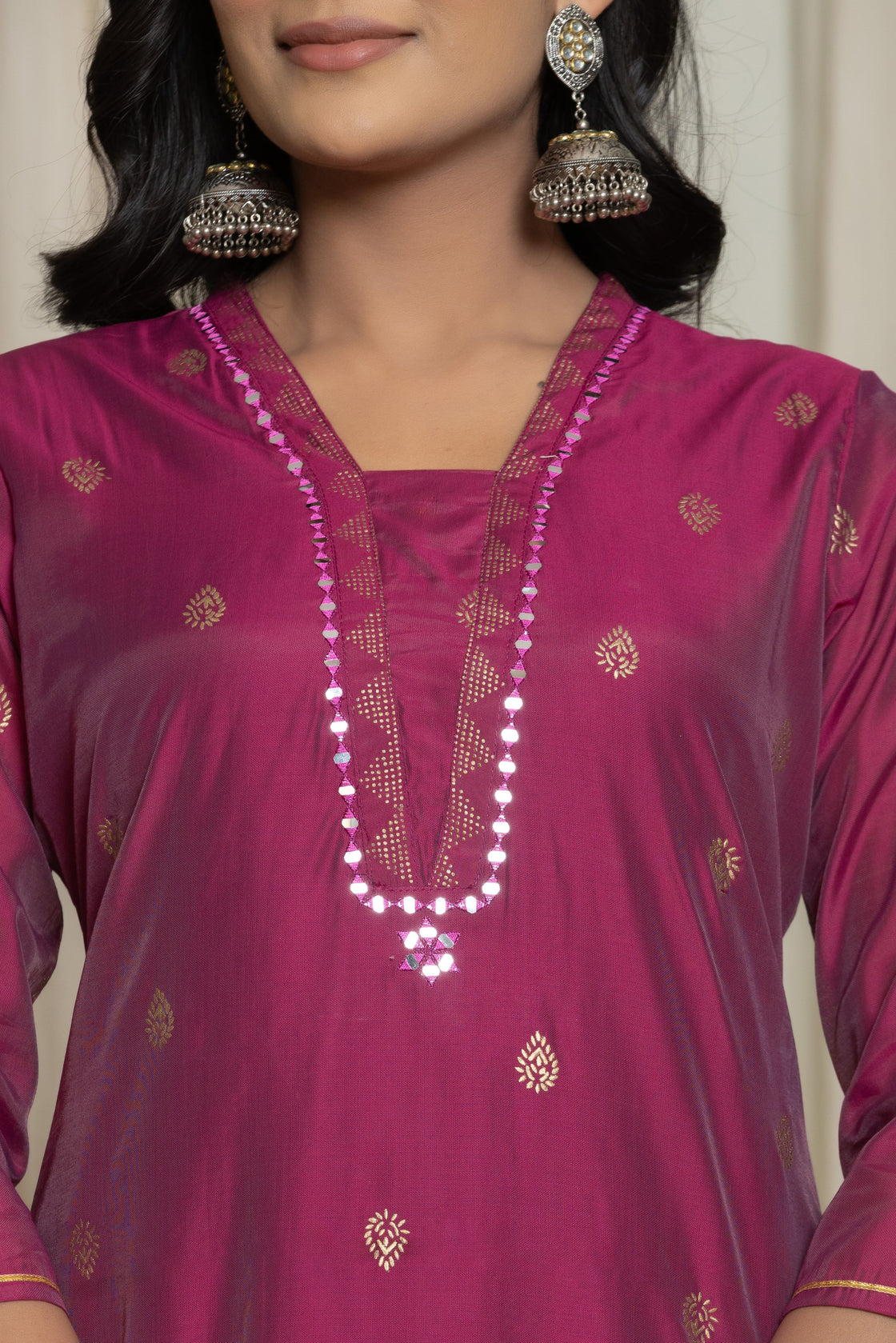 Pink Handblock Rogan Work Dupatta Set