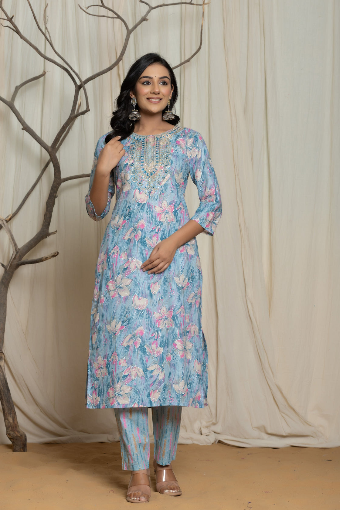 Cotton Premium Mill Print Embroidery Detailing Dupatta Set