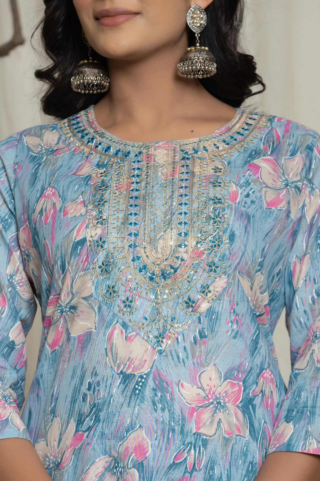 Cotton Premium Mill Print Embroidery Detailing Dupatta Set