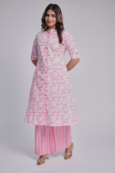 Women's Pink Princess cut Printed kurta and pant