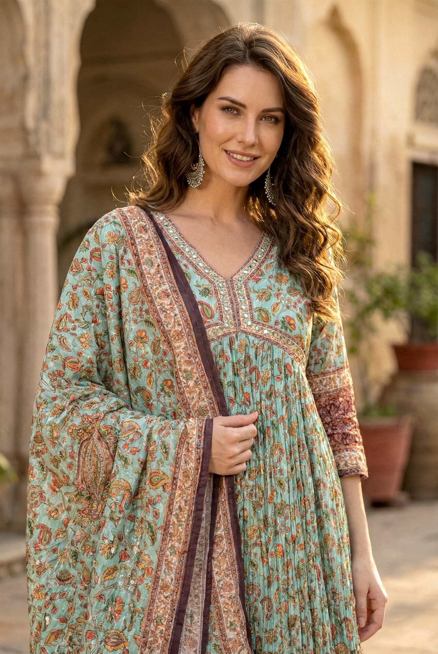 Kalamkari Inspired Chinnon Anarkali set