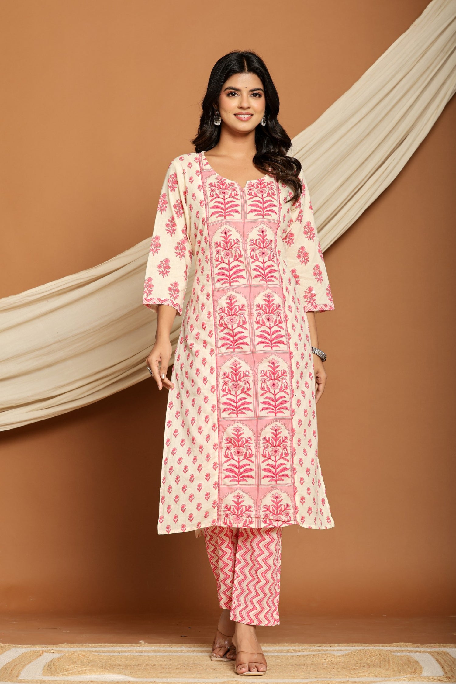 Jaipuri Pink Block Print Cotton Suit Set | Festive Collection