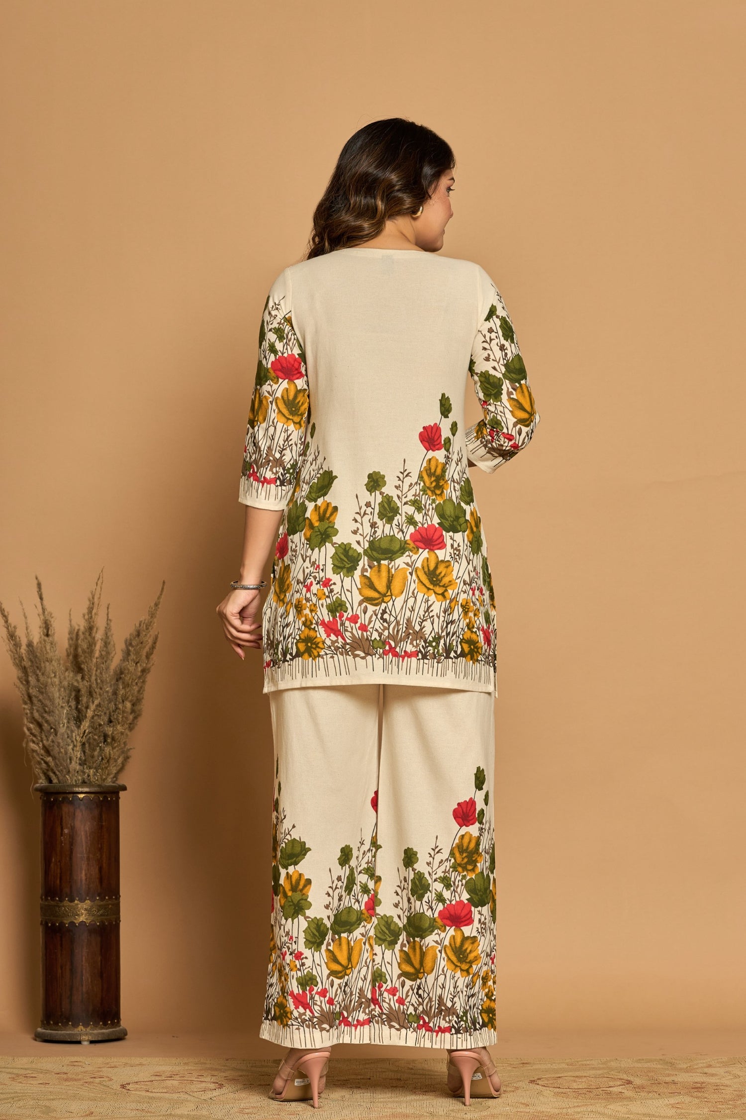 Floral Border Print Co-ord Set | Hand-Embroidered Cotton Flex