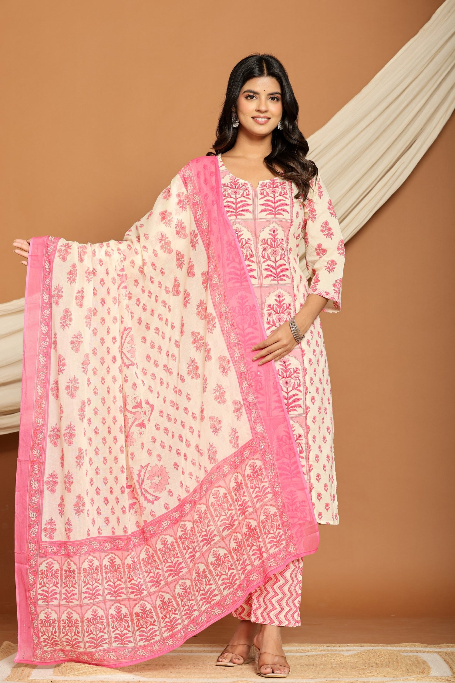 Jaipuri Pink Block Print Cotton Suit Set | Festive Collection