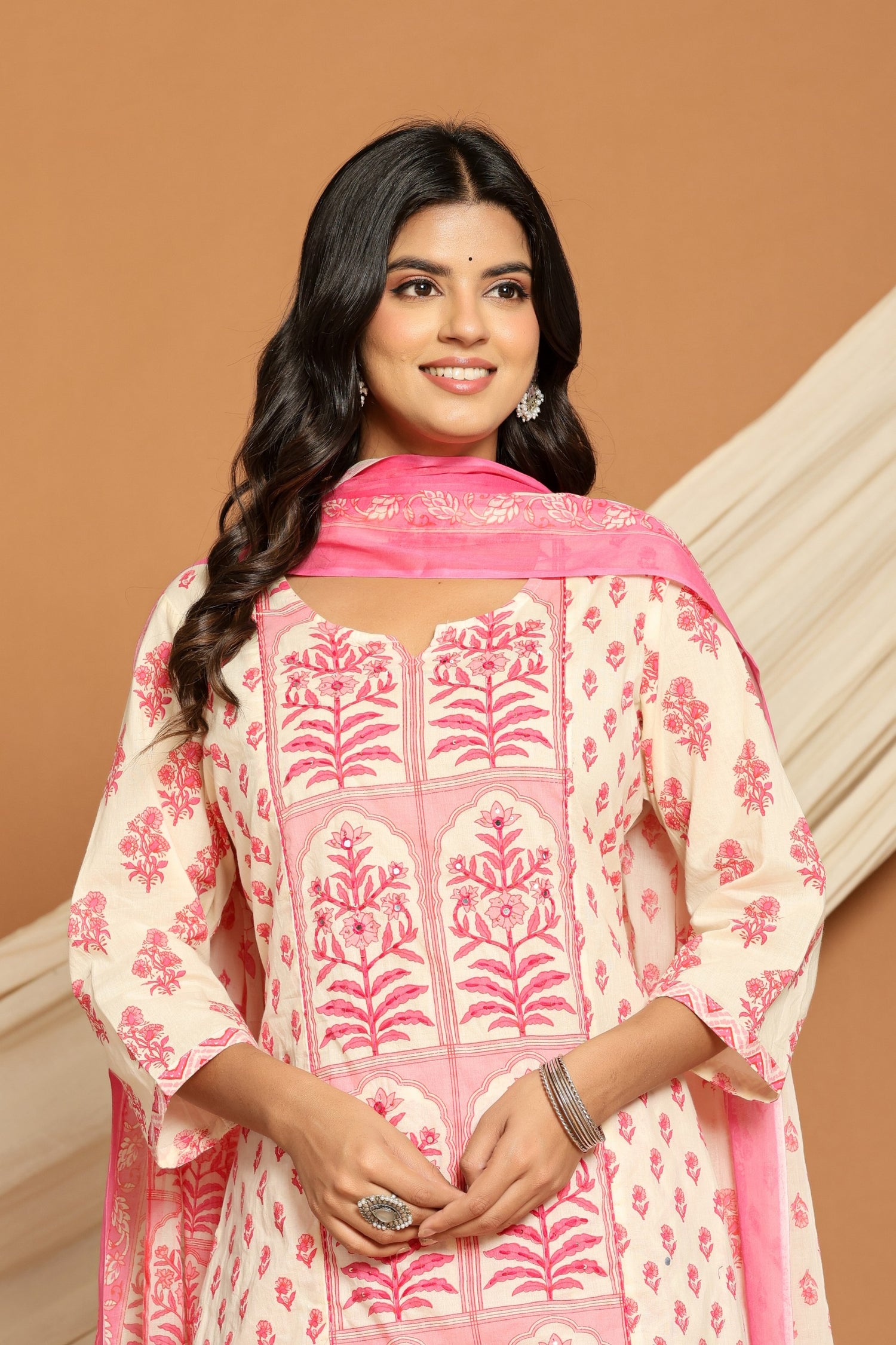 Jaipuri Pink Block Print Cotton Suit Set | Festive Collection
