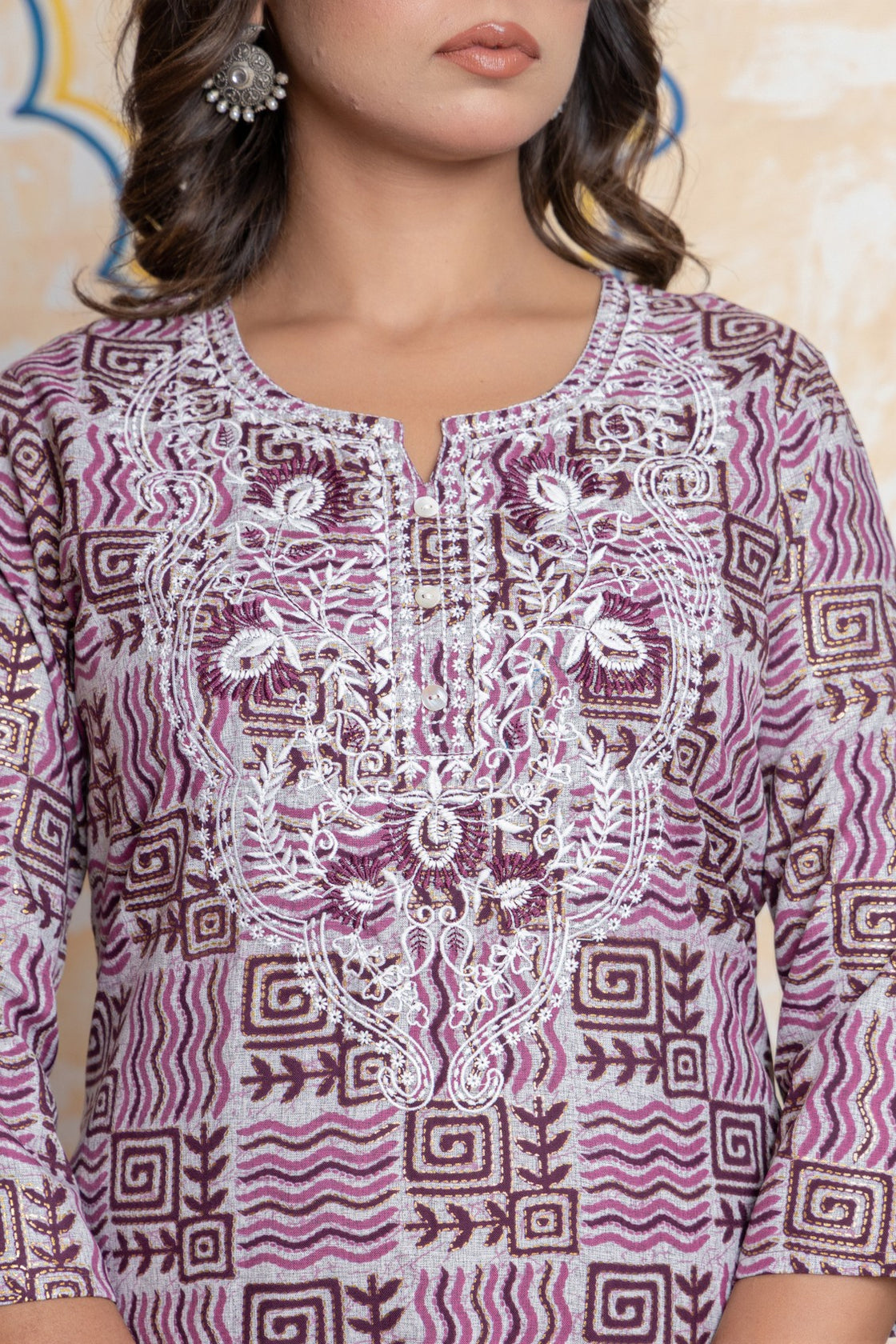 The Navra Dusty Pink Floral Cotton Kurta Set with Embroidery & Dupatta
