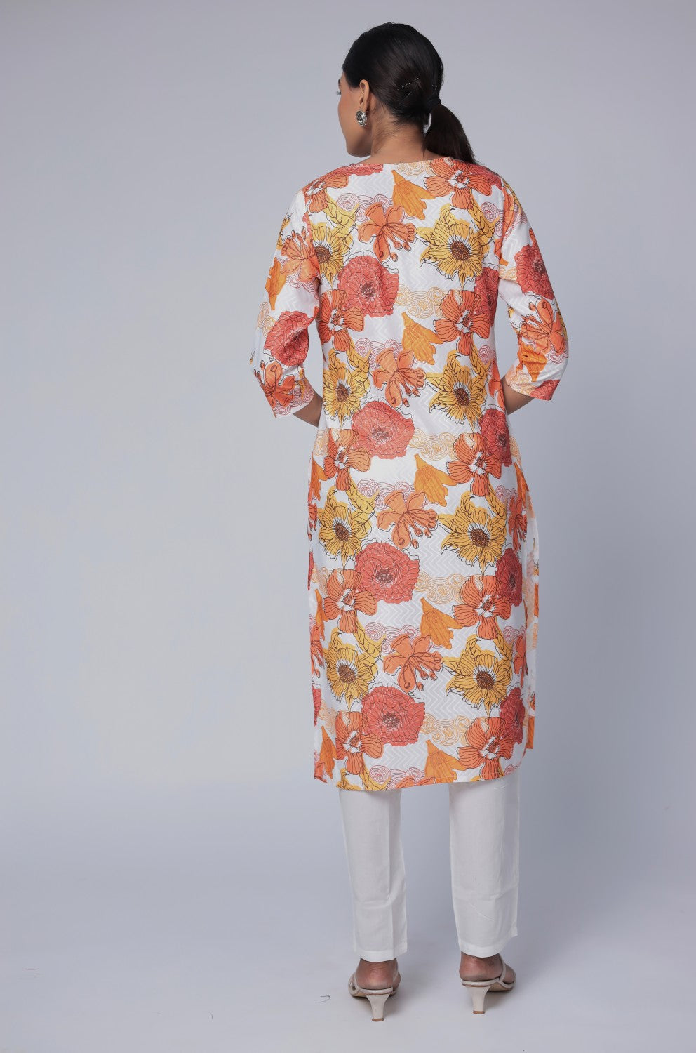 White Multicolor Premium cotton dobby kurti