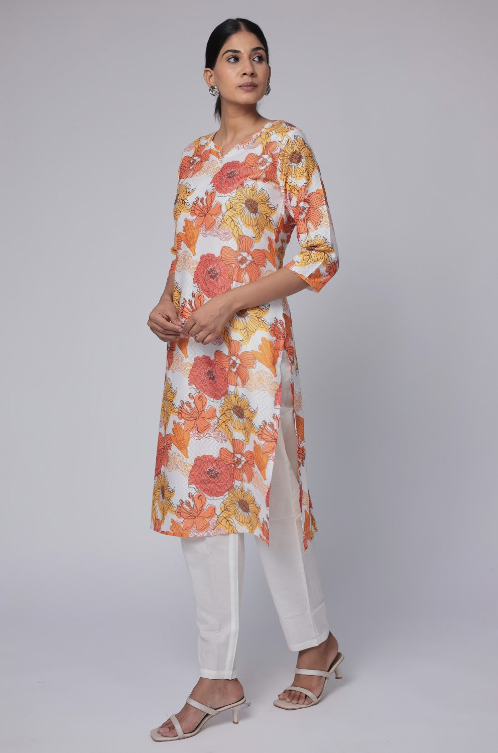 White Multicolor Premium cotton dobby kurti