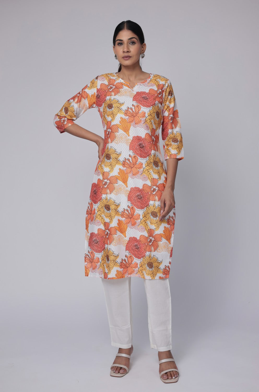 White Multicolor Premium cotton dobby kurti