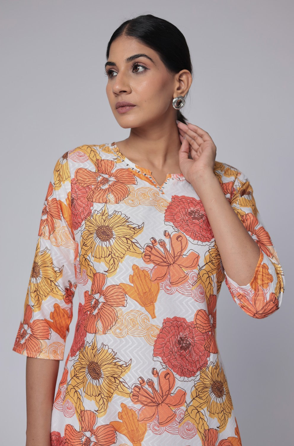 White Multicolor Premium cotton dobby kurti