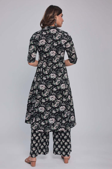 Women's Black Princess cut Printed kurta and pant