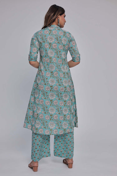 Women's Sea Green Princess cut Printed kurta and pant