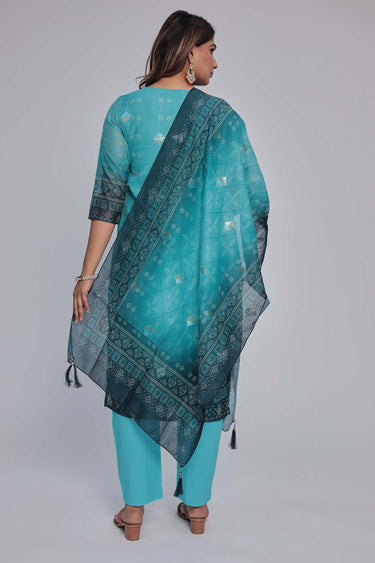 Women's Turquoise Blue chanderi Kurta Dhuppata & Pants set