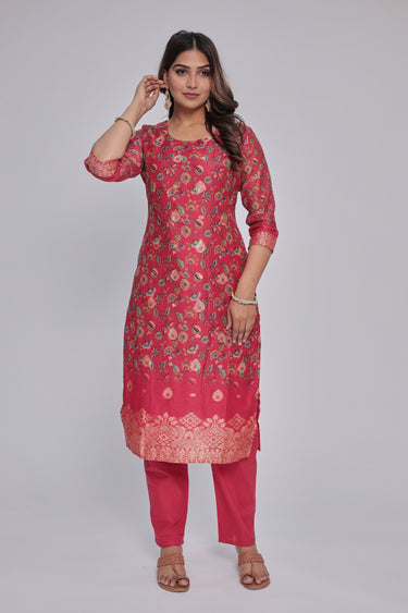 Women's Red chanderi Kurta Dhuppata & Pants set