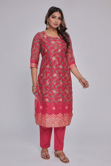 Women's Red chanderi Kurta Dhuppata & Pants set