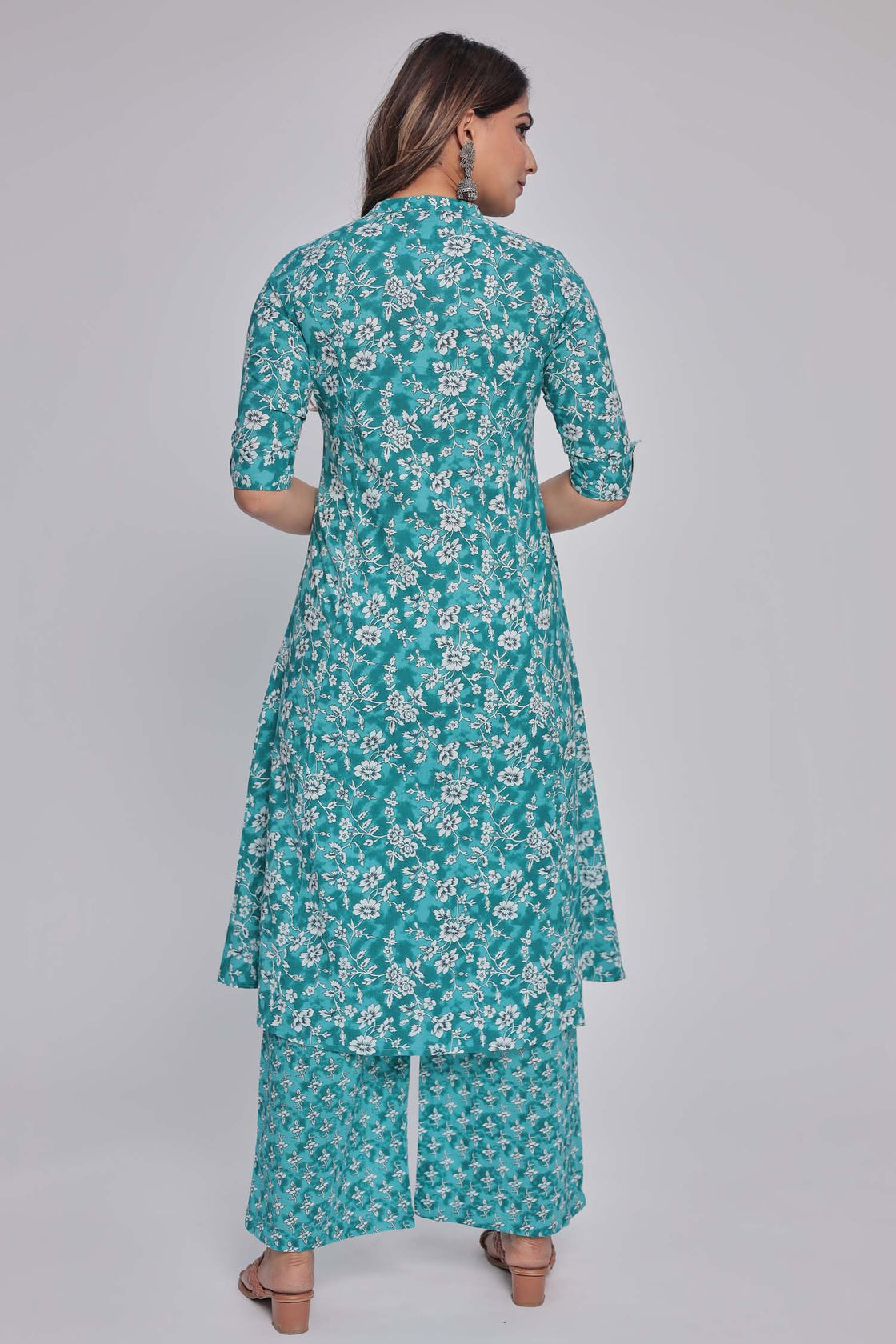 Women's Blue Princess cut Printed kurta and pant