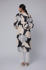 Back view of the black and beige multicolor premium cotton dobby kurti, showing the consistent abstract print and comfortable silhouette.