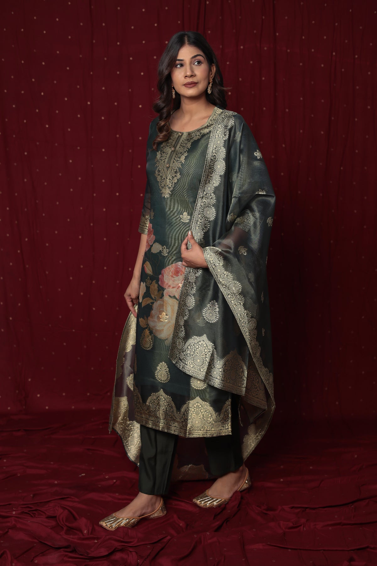 Flat lay arrangement of the complete deluxe dark green jacquard suit set, including the woven kurti, matching jacquard dupatta, and soft silk pant.












Video

Deep Research

Canvas

Gemini can make mistakes, so double-check it