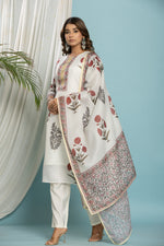 Close-up of the delicate weave of the Kota Doria fabric for the kurti and dupatta, and the smooth texture of the soft silk pant, highlighting material quality.