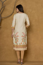 Back view of the light yellow kurta, showing the consistent floral print on the hem and comfortable silhouette.
