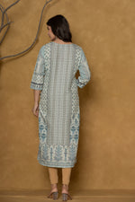 Back view of the pastel blue kurta, showing the consistent patterned design and comfortable silhouette.
