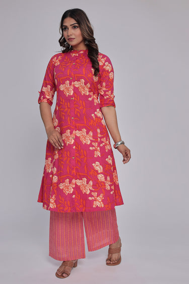 Women's Red Princess cut Printed kurta and pant